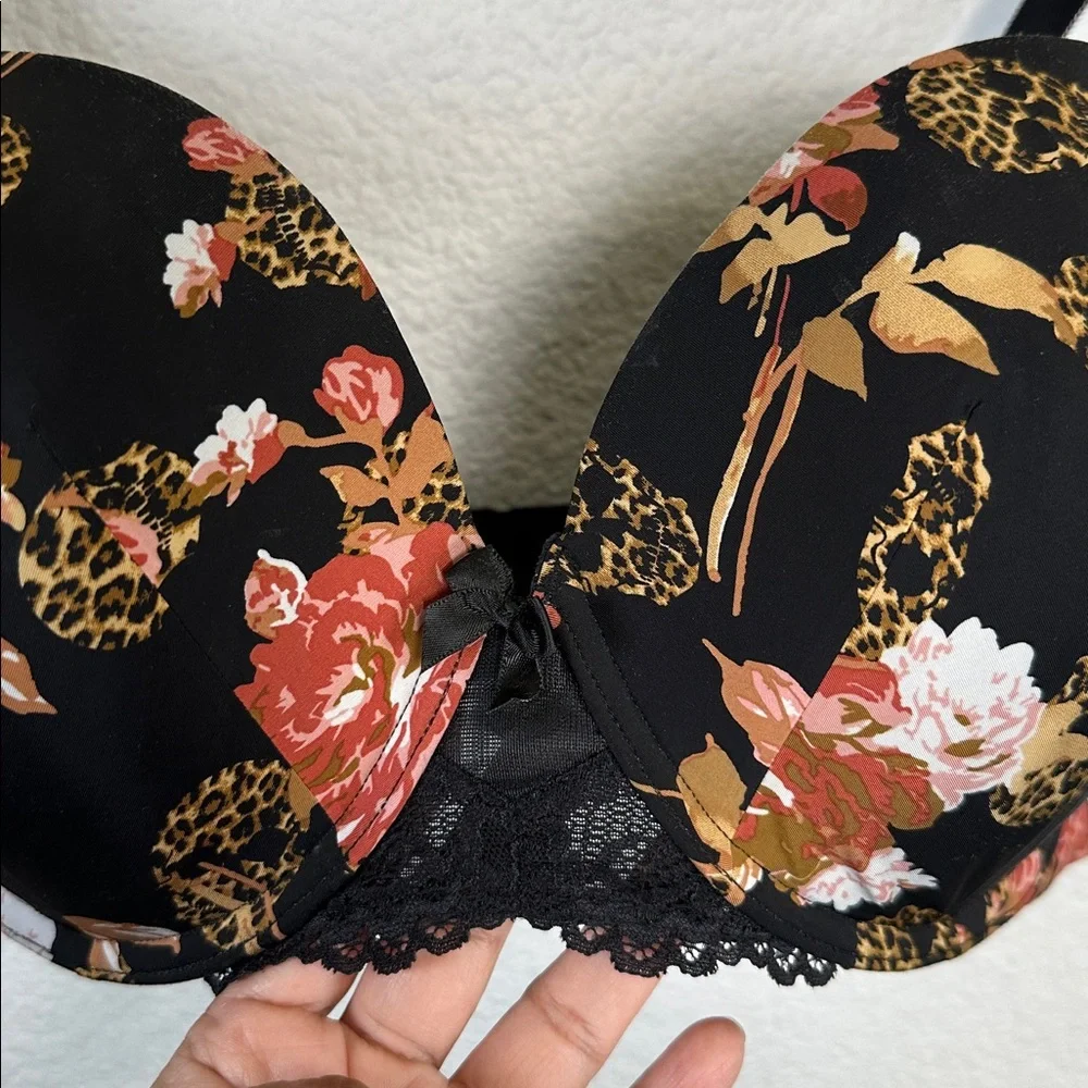 Torrid Curve Floral Leopard‎ Skull Padded Underwire Bra 40C Black